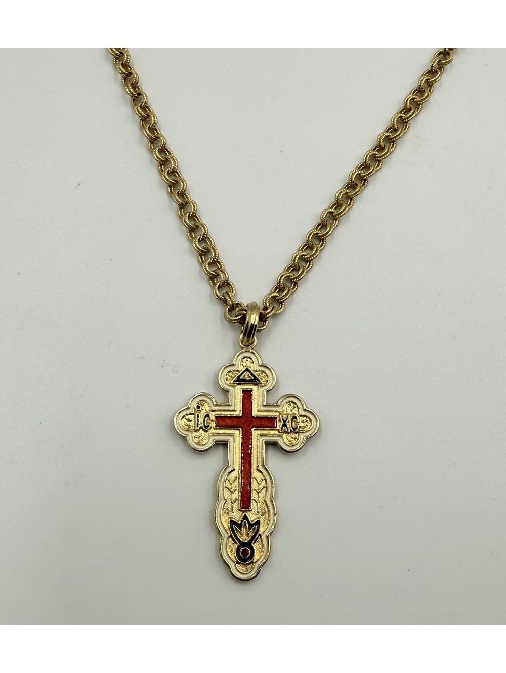 Camrose & Kross JBK Kennedy Russian Cross Red Enameled Necklace